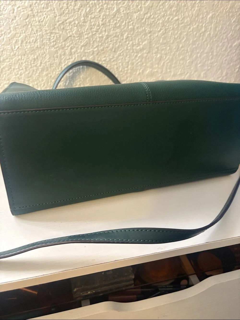 Michael Kors Dark Green Leather Satchel with Gold Hardware